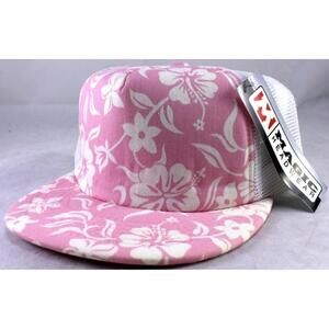 Pink / White Floral Hawaiian 5 Panel Trucker Hat
